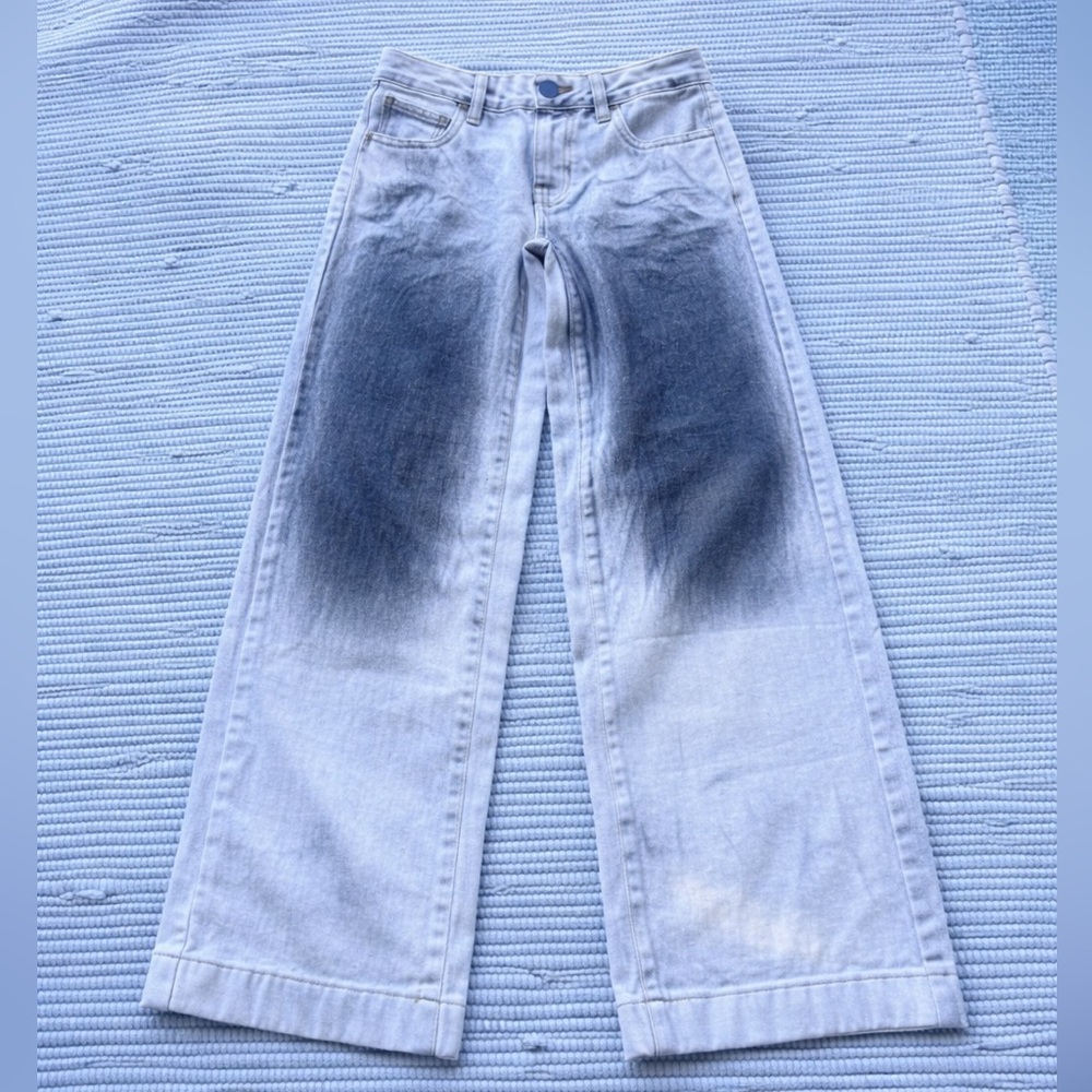 Wide Leg Tie Dye Jeans Cream Black Acid Wash High Rise Denim 23 Waist